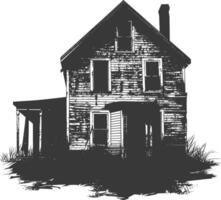 AI generated silhouette abandoned home or house black color only vector