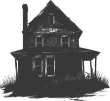 AI generated silhouette abandoned home or house black color only vector