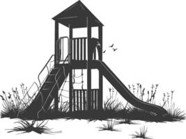 AI generated silhouette abandoned playground black color only vector