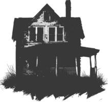 AI generated silhouette abandoned home or house black color only vector