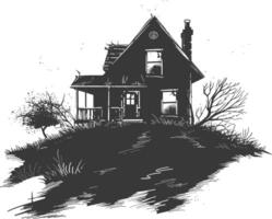 AI generated silhouette abandoned home or house black color only vector