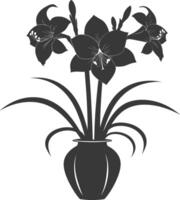 AI generated Silhouette amaryllis flower in the vase black color only vector