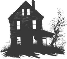 AI generated silhouette abandoned home or house black color only vector