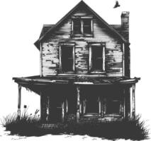 AI generated silhouette abandoned home or house black color only vector