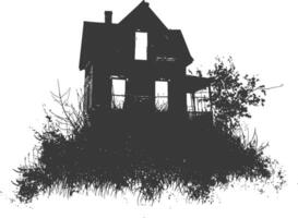 AI generated silhouette abandoned home or house black color only vector