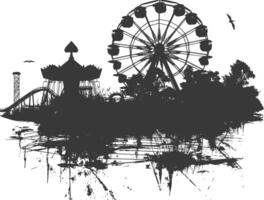 AI generated silhouette abandoned amusement park black color only vector