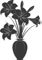 AI generated Silhouette amaryllis flower in the vase black color only vector