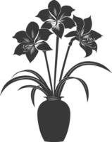 AI generated Silhouette amaryllis flower in the vase black color only vector