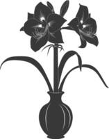 AI generated Silhouette amaryllis flower in the vase black color only vector