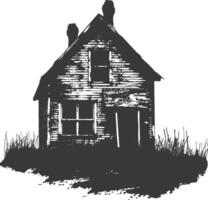 AI generated silhouette abandoned home or house black color only vector