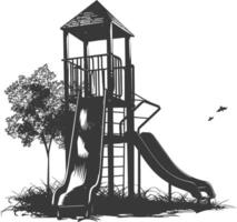 AI generated silhouette abandoned playground black color only vector