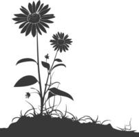 AI generated Silhouette aster flower in the ground black color only vector