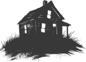 AI generated silhouette abandoned home or house black color only vector