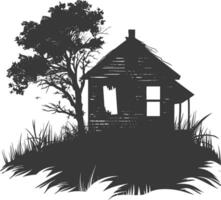 AI generated silhouette abandoned home or house black color only vector