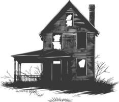 AI generated silhouette abandoned home or house black color only vector