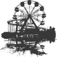 AI generated silhouette abandoned amusement park black color only vector