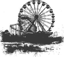 AI generated silhouette abandoned amusement park black color only vector