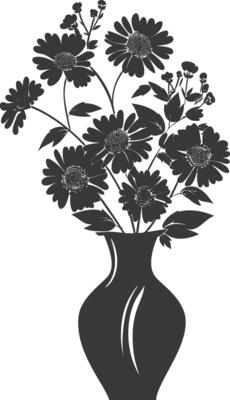 AI generated Silhouette aster flower in the vase black color only
