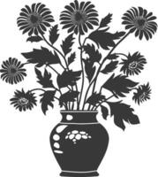 AI generated Silhouette aster flower in the vase black color only vector