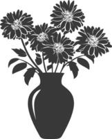 AI generated Silhouette aster flower in the vase black color only vector