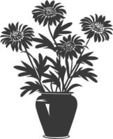 AI generated Silhouette aster flower in the vase black color only vector