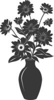 AI generated Silhouette aster flower in the vase black color only vector