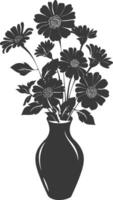 AI generated Silhouette aster flower in the vase black color only vector