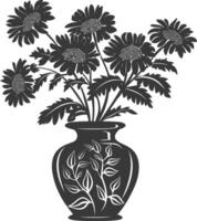 AI generated Silhouette aster flower in the vase black color only vector