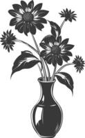 AI generated Silhouette aster flower in the vase black color only vector