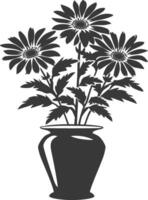 AI generated Silhouette aster flower in the vase black color only vector