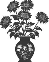 AI generated Silhouette aster flower in the vase black color only vector