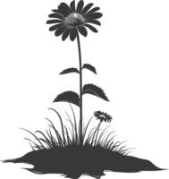 AI generated Silhouette aster flower in the ground black color only vector