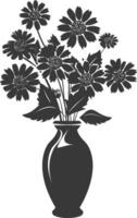 AI generated Silhouette aster flower in the vase black color only vector