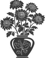 AI generated Silhouette aster flower in the vase black color only vector