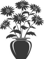 AI generated Silhouette aster flower in the vase black color only vector