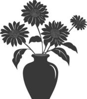 AI generated Silhouette aster flower in the vase black color only vector