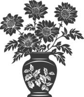 AI generated Silhouette aster flower in the vase black color only vector