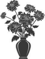 AI generated Silhouette aster flower in the vase black color only vector