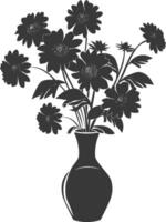 AI generated Silhouette aster flower in the vase black color only vector