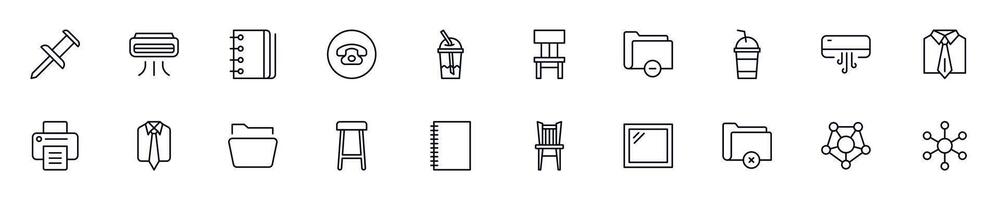 Collection of simple outline illustrations of office. Modern line icons for apps, web sites, shops, stores vector