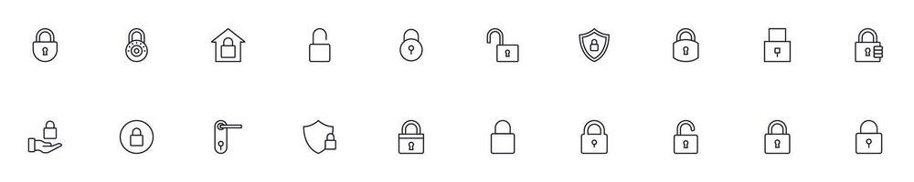 Lock line vector pictograms pack. Editable stroke. Simple linear illustration that can be used as a design element for apps and websites