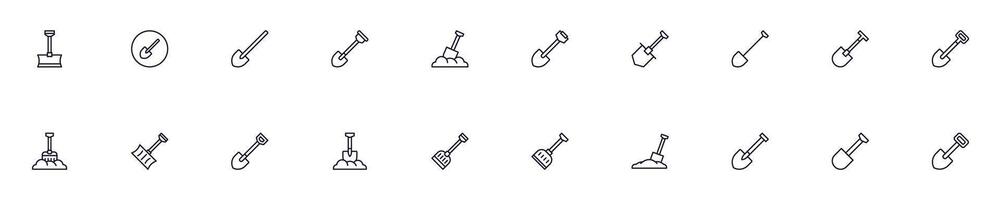 Shovel outline icons bundle. Editable stroke. Simple linear illustration for web sites, newspapers, articles book vector