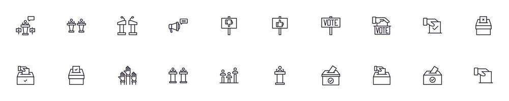 Collection of simple outline illustrations of election. Modern line icons for apps, web sites, shops, stores vector