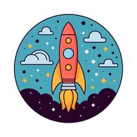 Spaceship Vibrant Isolated Flat Image. Perfect for different cards, textile, web sites, apps vector