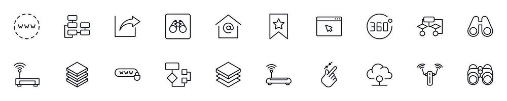 Collection of simple outline illustrations of web and internet. Modern line icons for apps, web sites, shops, stores vector