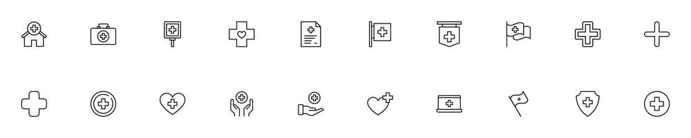 Medical cross outline icons bundle. Editable stroke. Simple linear illustration for web sites, newspapers, articles book vector