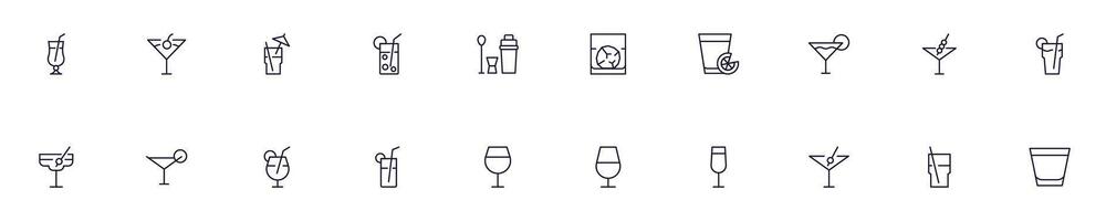 Cocktail linear symbols pack. Outline symbol and editable stroke for apps, stores, shops, infographics vector