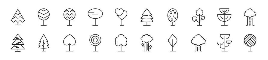 Set of line icons of trees. Editable stroke. Simple outline sign for web sites, newspapers, articles book vector