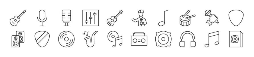 Collection of thin signs of music. Editable stroke. Simple linear illustration for stores, shops, banners, design vector