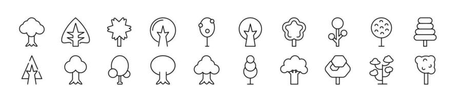 Collection of outline symbol of various trees. Editable stroke. Simple linear illustration for stores, shops, banners, design vector